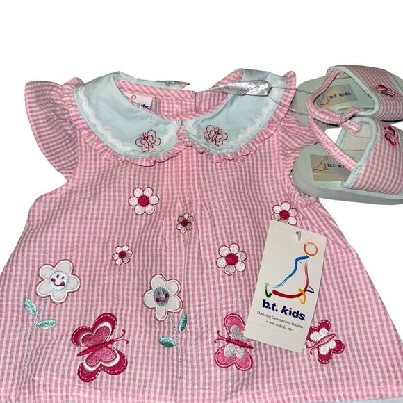 NWT B.T. Kids Vintage Girls Romper Pink Sandals Flower Butterflies Summer Spring - Picture 2 of 7